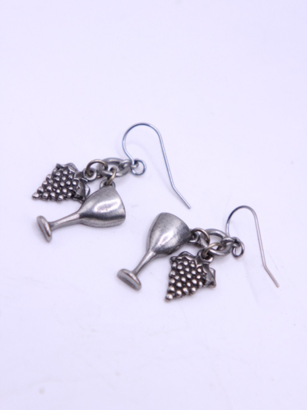 Jim Clift Pewter Wine Glass & Grape Dangle Earrings